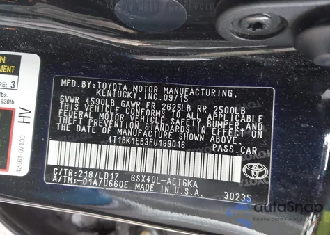 2015 Toyota Avalon Xle z USA, uszkodzony, nr VIN 4T1BK1EB3FU189016